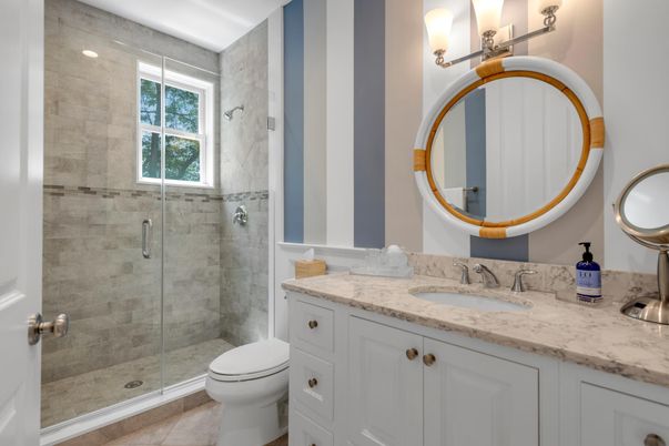 Bathroom, Glass Shower, Interior, Marble Walls