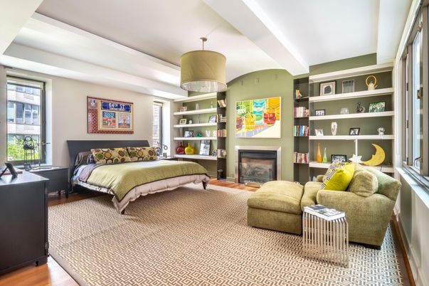 Bedroom, Fireplace, Interior, Wood Texture Flooring