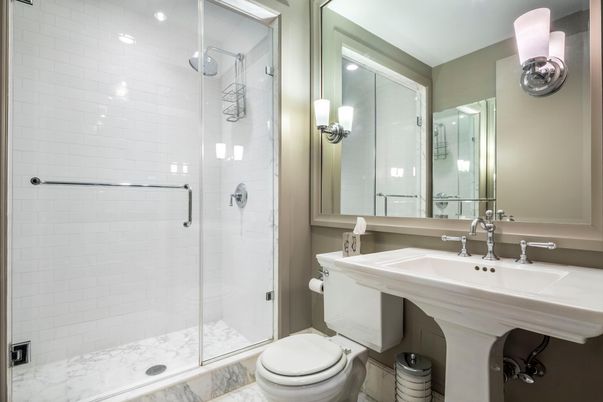Bathroom, Glass Shower, Interior, Marble, Recessed Lighting