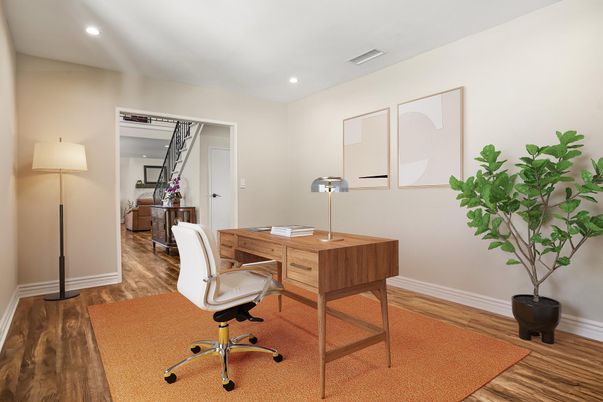Home Office, Interior, Recessed Lighting, Wood Texture Flooring