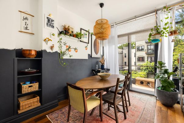 Dining room, Interior, Pendant Lights, Wood Texture Flooring