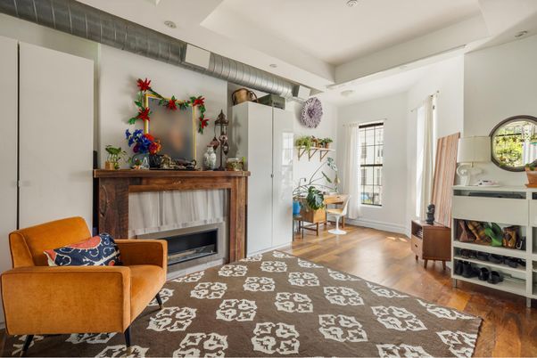 Fireplace, Interior, Recessed Lighting, Wood Texture Flooring