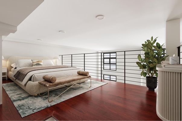 Bedroom, Interior, Recessed Lighting, Wood Texture Flooring