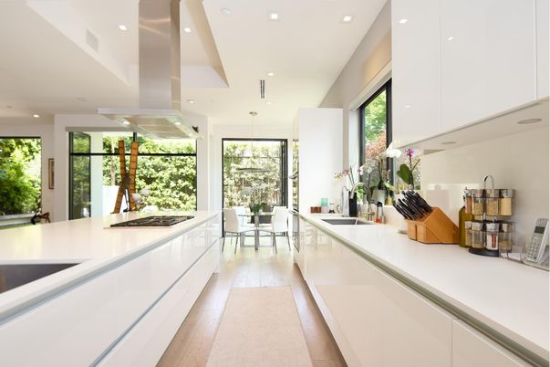 Dining room, Interior, Pendant Lights, Recessed Lighting, Wood Texture Flooring