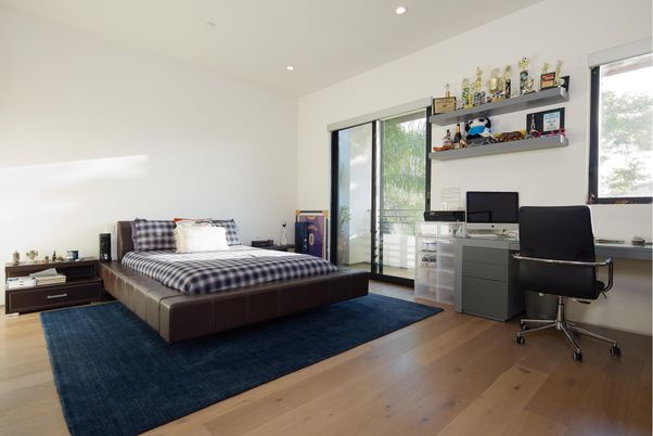 Bedroom, Home Office, Interior, Recessed Lighting, Wood Texture Flooring