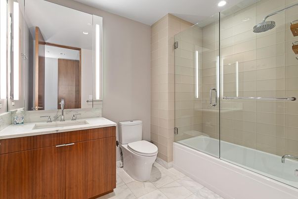 Bathroom, Glass Shower, Interior, Marble, Recessed Lighting