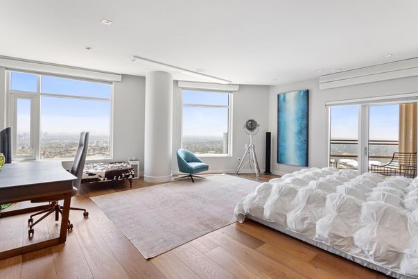 Bedroom, Home Office, Interior, Recessed Lighting, Water, Wood Texture Flooring
