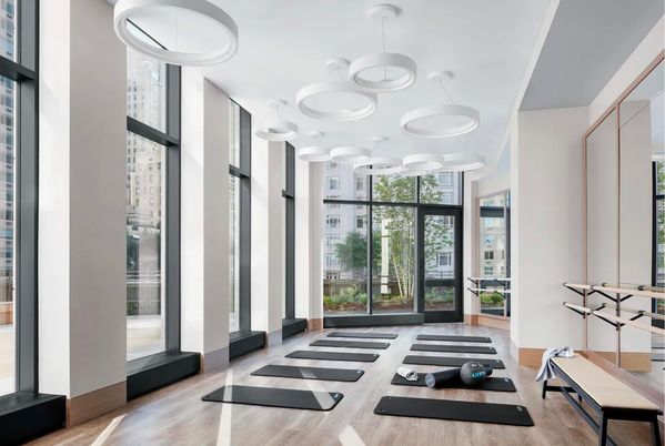 Fitness Equipment, Interior, Pendant Lights, Wood Texture Flooring