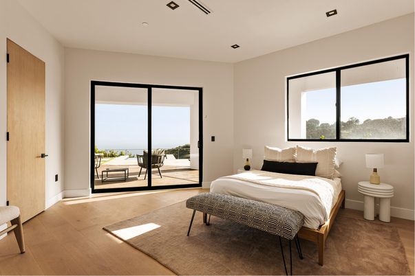 Bedroom, Interior, Recessed Lighting, Water, Wood Texture Flooring