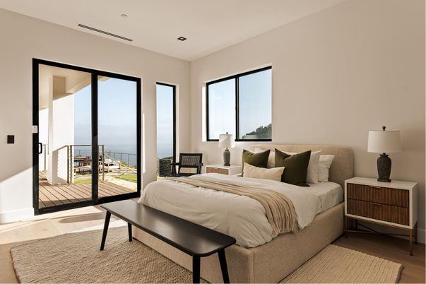 Bedroom, Interior, Recessed Lighting, Water, Wood Texture Flooring