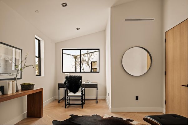 Home Office, Interior, Recessed Lighting, Wood Texture Flooring