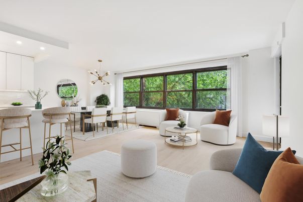 Dining room, Interior, Living room, Pendant Lights, Recessed Lighting, Wood Texture Flooring