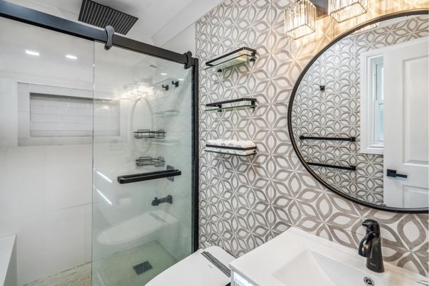 Bathroom, Glass Shower, Interior, Recessed Lighting