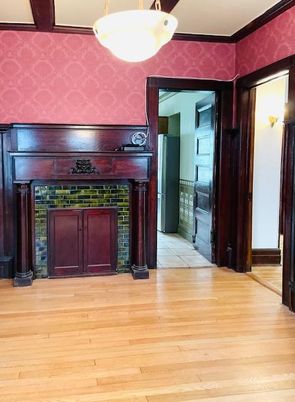 Fireplace, Interior, Pendant Lights, Wood Texture Flooring