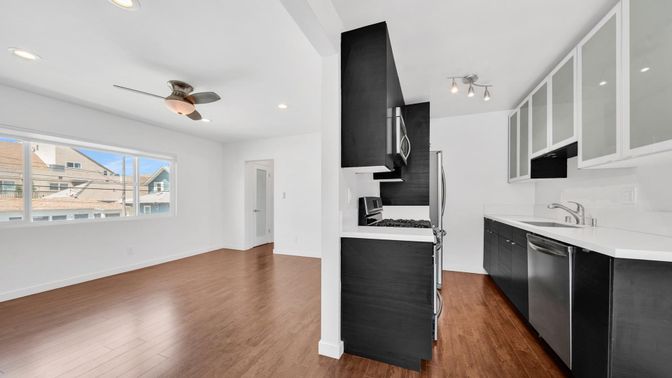 Interior, Kitchen, Recessed Lighting, Wood Texture Flooring
