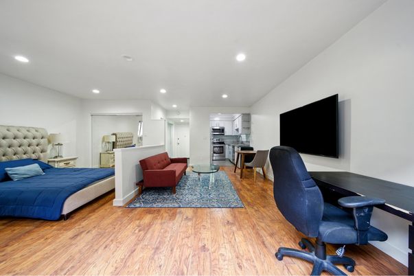 Bedroom, Home Office, Interior, Recessed Lighting, Wood Texture Flooring
