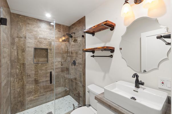 Bathroom, Glass Shower, Interior, Recessed Lighting