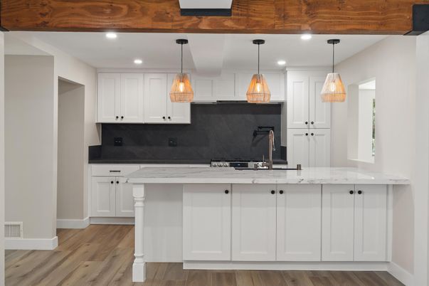 Interior, Kitchen, Pendant Lights, Recessed Lighting, Wood Texture Flooring
