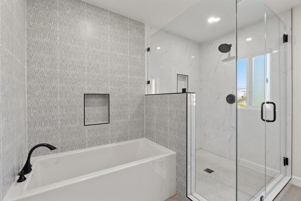 Bathroom, Glass Shower, Interior, Marble Walls, Recessed Lighting