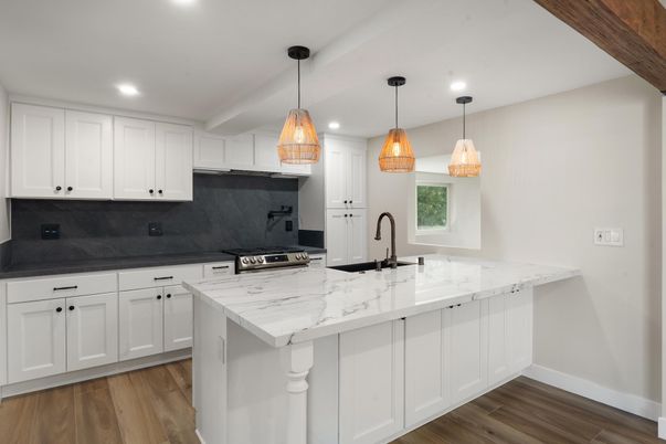 Interior, Kitchen, Pendant Lights, Recessed Lighting, Wood Texture Flooring
