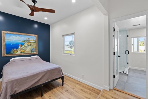 Bedroom, Interior, Recessed Lighting, Water, Wood Texture Flooring