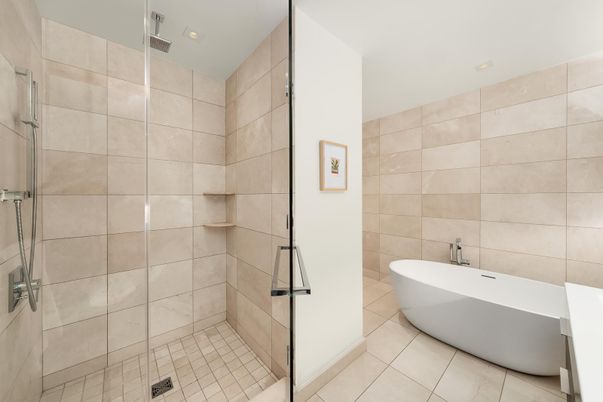 Bathroom, Free Standing Baths, Glass Shower, Interior, Recessed Lighting