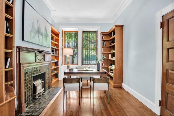 Fireplace, Home Office, Interior, Wood Texture Flooring