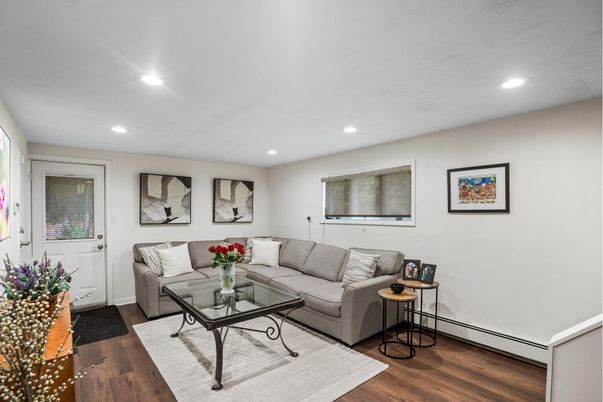 Interior, Living room, Recessed Lighting, Wood Texture Flooring