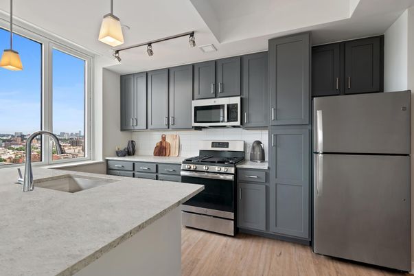 Interior, Kitchen, Pendant Lights, Stainless Steel Appliances, Wood Texture Flooring