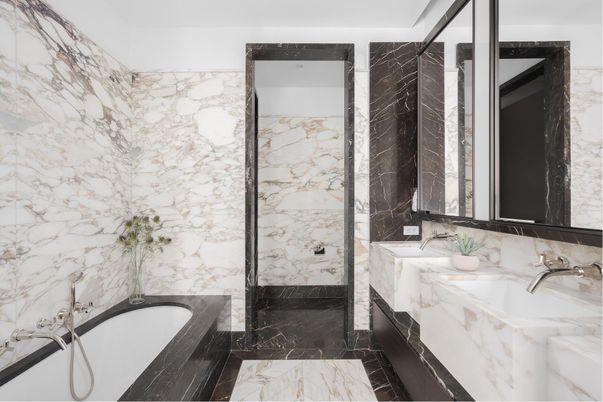 Bathroom, Dual Sink Vanities, Interior, Marble, Marble Walls
