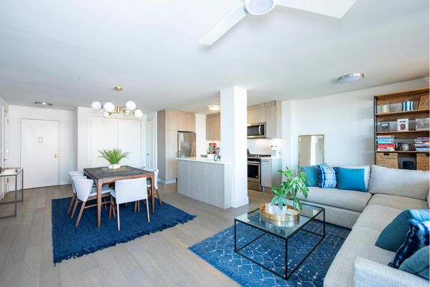 Dining room, Interior, Kitchen, Living room, Stainless Steel Appliances, Wood Texture Flooring