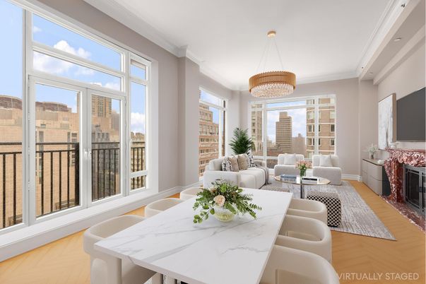 Dining room, Fireplace, Interior, Living room, Recessed Lighting, Wood Texture Flooring