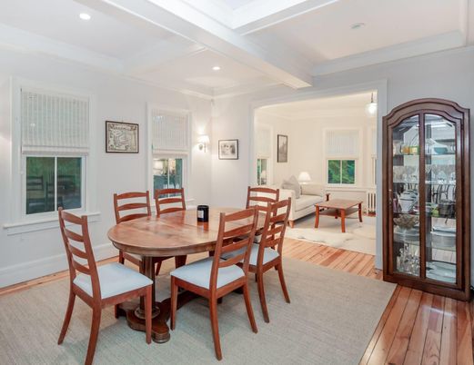 Dining room, Interior, Recessed Lighting, Wood Texture Flooring