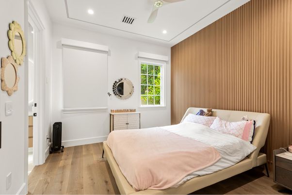 Bedroom, Interior, Recessed Lighting, Wood Texture Flooring