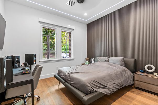 Bedroom, Home Office, Interior, Recessed Lighting, Wood Texture Flooring