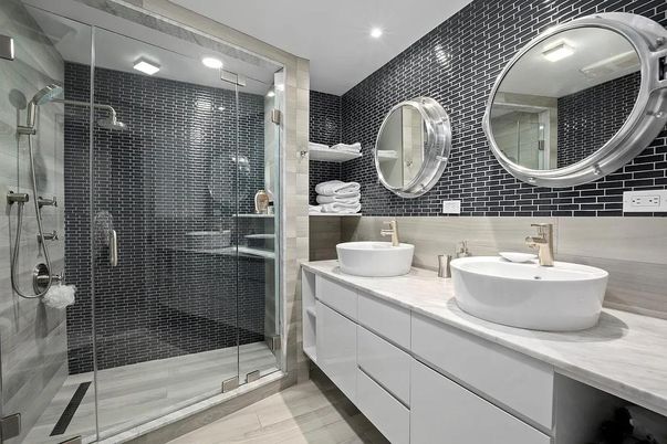 Bathroom, Dual Sink Vanities, Glass Shower, Interior, Recessed Lighting
