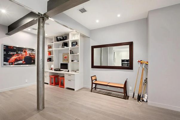 Home Office, Interior, Recessed Lighting, Wood Texture Flooring