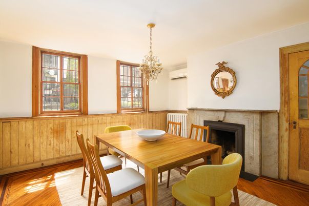 Chandelier, Dining room, Fireplace, Interior, Wood Texture Flooring