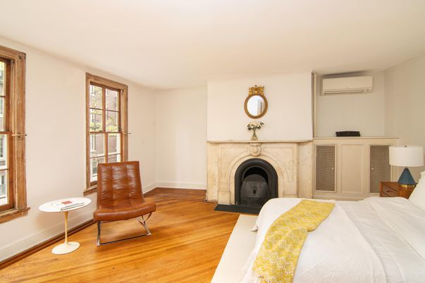 Bedroom, Fireplace, Interior, Wood Texture Flooring