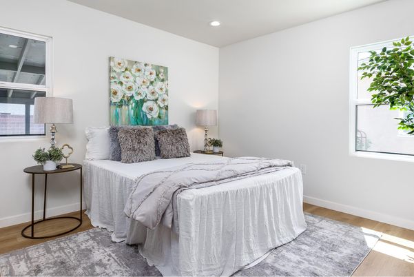 Bedroom, Interior, Recessed Lighting, Wood Texture Flooring