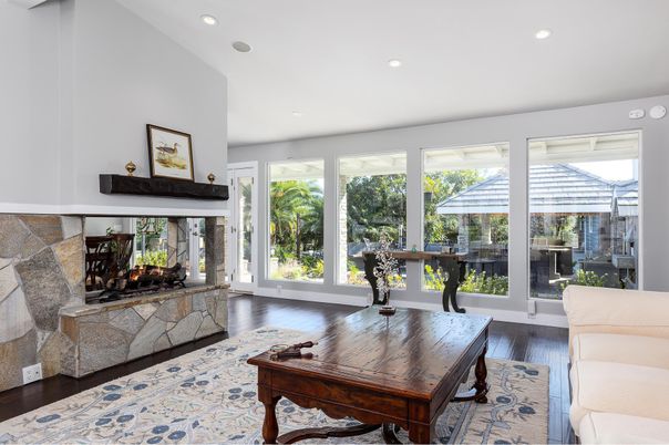 Fireplace, Interior, Recessed Lighting, Wood Texture Flooring