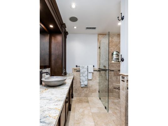 Bathroom, Dual Sink Vanities, Glass Shower, Interior, Recessed Lighting