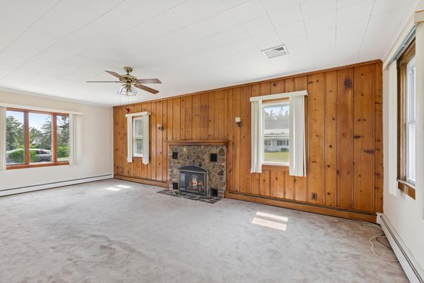 Empty room, Fireplace, Interior, Wooden Walls