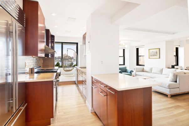 Interior, Kitchen, Living room, Recessed Lighting, Stainless Steel Appliances, Wood Texture Flooring