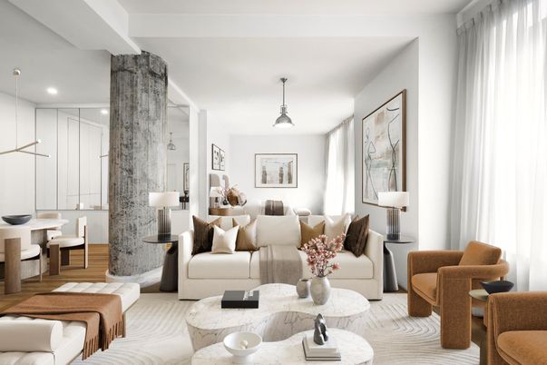 Interior, Living room, Pendant Lights, Recessed Lighting, Wood Texture Flooring