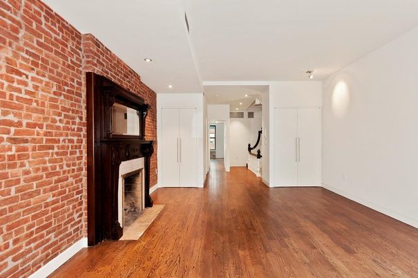 Fireplace, Interior, Recessed Lighting, Stone Walls, Wood Texture Flooring