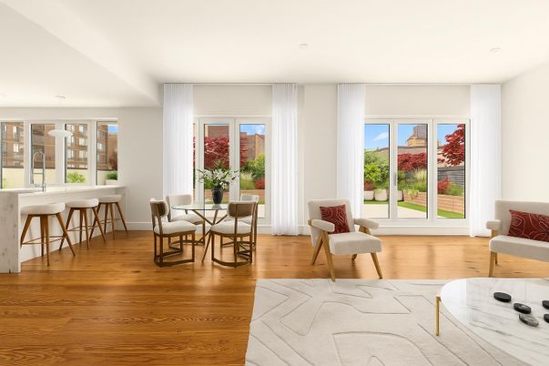 Dining room, Interior, Pendant Lights, Recessed Lighting, Wood Texture Flooring