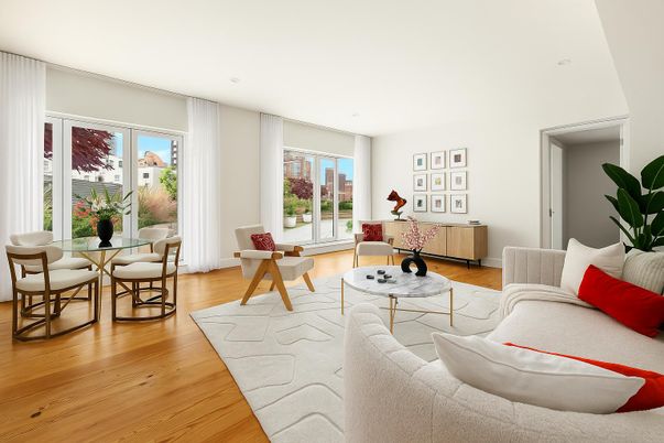 Dining room, Interior, Living room, Recessed Lighting, Wood Texture Flooring