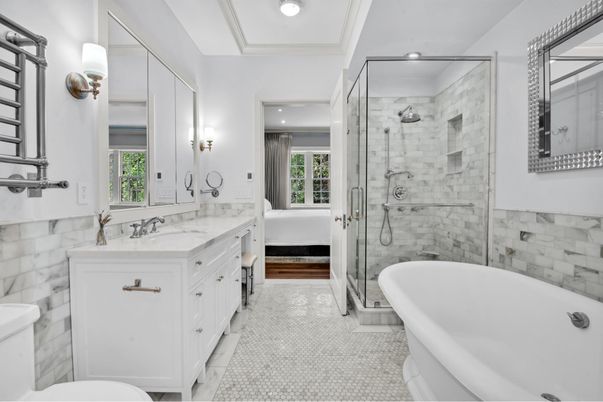 Bathroom, Dual Sink Vanities, Free Standing Baths, Glass Shower, Interior, Recessed Lighting