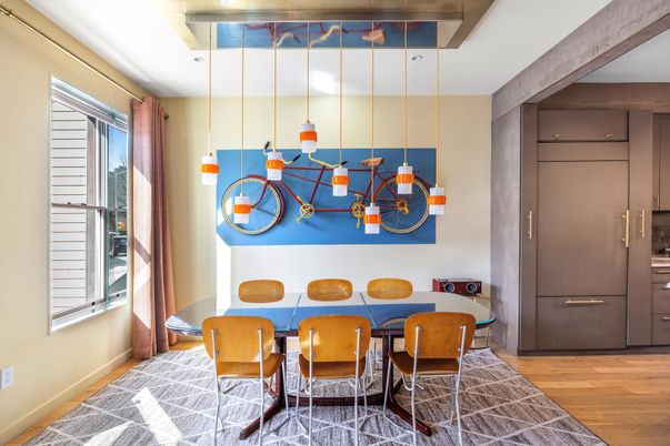 Dining room, Interior, Pendant Lights, Wood Texture Flooring
